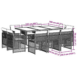 vidaXL Ensemble à manger de jardin 11pcs avec coussins gris poly rotin pas cher