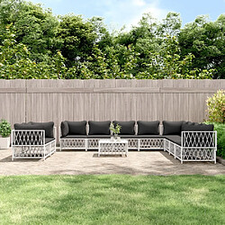 Maison Chic Salon de jardin 11 pcs avec coussins - Table et chaises d'extérieur - Mobilier/Meubles de jardin Moderne blanc acier -MN39250