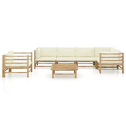 Maison Chic Salon de jardin 7 pcs + coussins - Mobilier/Meubles de jardin - Table et chaises d'extérieur blanc crème Bambou -MN12979