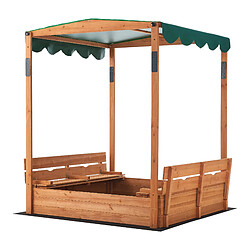 Acheter Bac à sable carré Pitsunda en bois avec bancs rabattables et toit réglable 145 x 118 x 118 cm [en.casa]