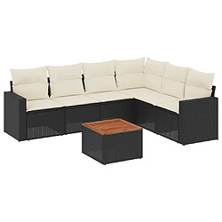 vidaXL Salon de jardin 7 pcs avec coussins noir résine tressée