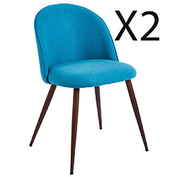 Pegane Lot de 2 chaises de salle à manger bleu marine, pieds coloris bois de chêne foncé - Longueur 55 x Profondeur 50 x Hauteur 78 cm