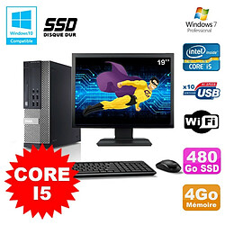 Lot PC Dell 7010 SFF Core I5 2400 3.1GHz 4Go 480Go SSD Wifi W7 + Ecran 19" - Occasion