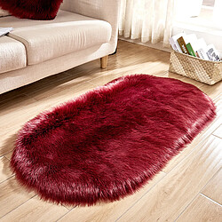 LUUCOZK Tapis moelleux en fausse fourrure, tapis à poils longs pour chambre à coucher, salon - rouge vin-80 x 180CM ellipse