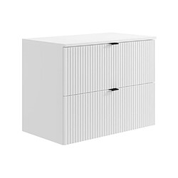 Vente-Unique Meuble sous vasque suspendu strié avec planche - Blanc mat - 80 cm - ZEVINI