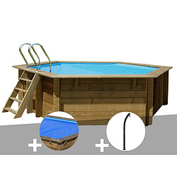 Kit piscine bois Gré Vanille 2 Ø 4,00 x 1,19 m + Bâche à bulles + Douche