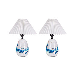 Beliani Lot de 2 lampes à poser en céramique blanc et bleu GENFEL