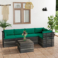 vidaXL Salon palette de jardin 6 pcs avec coussins Bois de pin massif