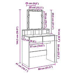 vidaXL Coiffeuse avec LED chêne marron 80x41x144,5 cm pas cher