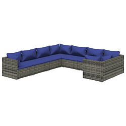 vidaXL Salon de jardin 8 pcs avec coussins Résine tressée Gris