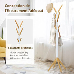 Helloshop26 Porte manteaux 6 crochets 55 x 179 cm style scandinave base stable en bambou pour entrée chambre dortoir appartement blanc naturel 20_0005079