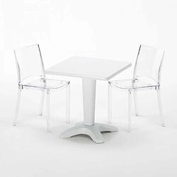 Avis Table et 2 chaises colorées polycarbonate extérieurs Grand Soleil Caffè, Chaises Modèle: B-Side Transparent, Couleur de la table: Blanc