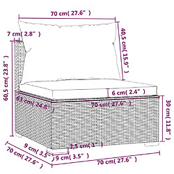 vidaXL Canapé central de jardin avec coussins Marron Résine tressée pas cher