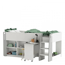 Dansmamaison Lit combiné bureau 90x200 Blanc/Gris - KISORA