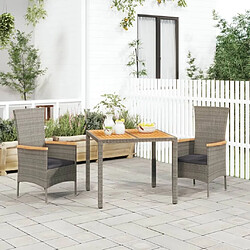 Salle à manger de jardin 3 pcs,Table et chaise à dîner avec coussins Gris -MN23402