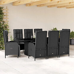 Maison Chic Ensemble à manger d'extérieur 9 pcs avec coussins,Salon de jardin noir résine tressée -GKD658201