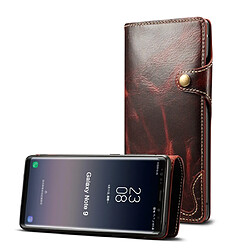 Wewoo Housse Coque Pour Galaxy Note9 Denior Oil Wax Peau de vache Bouton magnétique Étui à rabat horizontal en cuir avec fentes cartes et portefeuille rouge foncé