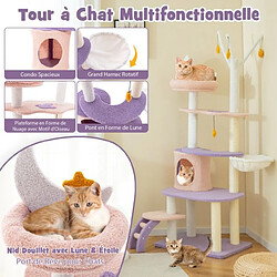 Helloshop26 Arbre à chat violet tour à plusieurs niveaux de 158 cm avec échelle poteaux à griffer de sisal condo perchoir moelleux hamac violet 20_0007674