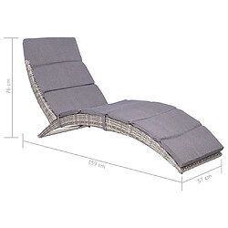 Acheter vidaXL Chaise longue pliable avec coussin Résine tressée Gris