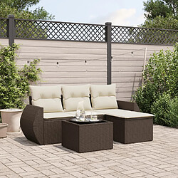 vidaXL Salon de jardin avec coussins 5 pcs marron résine tressée