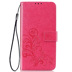 Wewoo Housse Coque Étui en cuir à Motif fleurs pressées Lucky Clover pour Galaxy A40avec support et logements cartesportefeuille et dragonne Rose rouge