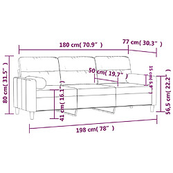 vidaXL Canapé 3 places avec oreillers gris clair 180 cm tissu pas cher