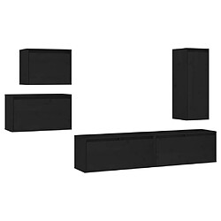 vidaXL Meubles TV 5 pcs Noir Bois massif de pin