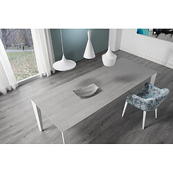 Inside 75 Table repas extensible GEO 8 couverts 140/210x90cm pieds blancs plateau céramique gris