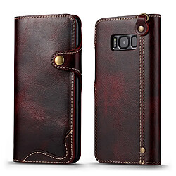 Wewoo Housse Coque Pour Galaxy S8 Plus Denior Oil Wax peau de vache bouton magnétique étui en cuir à rabat horizontal avec fentes cartes et portefeuille rouge foncé