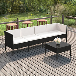 vidaXL Salon de jardin 5 pcs avec coussins résine tressée noir