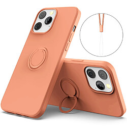 Coque en silicone facile à nettoyer avec béquille réglable et sangle orange pour votre Apple iPhone 13 Pro 6.1 pouces