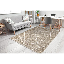 RUGSX Tapis moderne DUKE 51557 beige crème - Géométrique, structuré, très doux, franges 80x150 cm pas cher