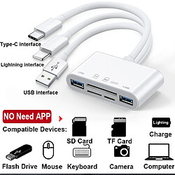 Universal Blanc 5 dans 1 lecteur de carte micro SD multifonctions lecteur flash appareil photo pour iPad Apple portable adaptateur USB type C Lightning | lecteur de carte