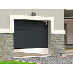 Vente-Unique Porte de garage sectionnelle effet bois anthracite motorisée L254 x H218 cm - PRIETA