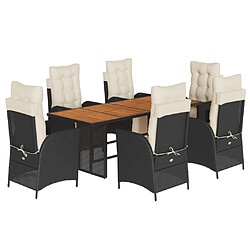 vidaXL Ensemble à manger de jardin coussins 7pcs Noir Résine tressée