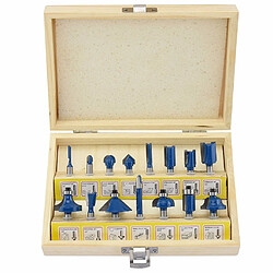 15Pcs 1 / 4Inch Shank Fraise Machine Set Routeur Bits Pour Bois Cutter - bleu