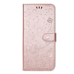 Etui en PU motif chat et abeille avec support or rose pour votre Samsung Galaxy A13 4G/A13 Lite 4G