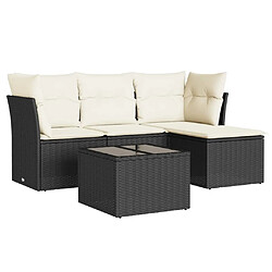 vidaXL Salon de jardin 5 pcs avec coussins noir résine tressée