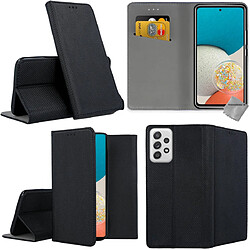 Htdmobiles Housse etui portefeuille avec coque intérieure en silicone pour Samsung Galaxy A53 5G + verre trempe - NOIR MAGNET