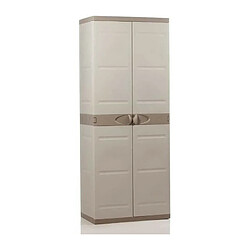 TITANIUM PLASTIKEN Armoire haute 2 portes avec etageres 70 x 44 x 176 cm Beige et Taupe Gamme TITANIUM Interieur et Exterieur