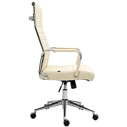 Decoshop26 Fauteuil de bureau avec accoudoirs siège pivotant mécanisme à bascule en cuir véritable crème 10_0002517