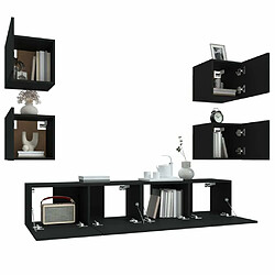 Maison Chic Ensemble de meubles TV 6 pcs | Banc TV Moderne pour salon | Meuble de Rangement - Noir Bois d'ingénierie -MN81464 pas cher