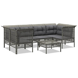 vidaXL Salon de jardin 7 pcs avec coussins Gris Résine tressée