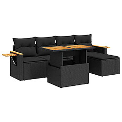 vidaXL Salon de jardin avec coussins 7 pcs noir résine tressée acacia