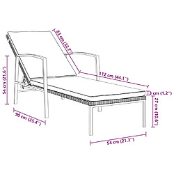 vidaXL Chaise longue de jardin avec coussin Résine tressée Gris pas cher