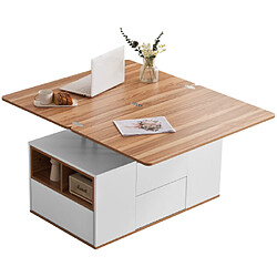 ComfortXL Table Basse Multifonction Pratique - Plateau Se Transforme En 2 Tables, Blanc + Couleur Bois D'origi