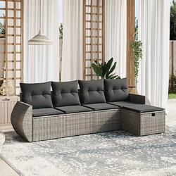 Maison Chic Ensemble de 5 Tables et chaises d'extérieur avec coussins,Salon de jardin gris résine tressée -GKD300029