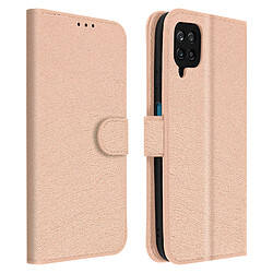 Avizar Étui pour Samsung Galaxy A12 Clapet Portefeuille Support Vidéo Rose Gold