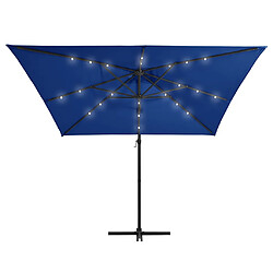 Avis Helloshop26 Parasol mobilier de jardin déporté avec led et mât en acier 250 x 250 cm bleu azuré 02_0008446