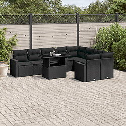 vidaXL Salon de jardin 10 pcs avec coussins noir résine tressée